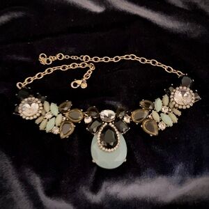 J Crew Topaz Turquoise Rhinestone Black“Hard To Find” Statement Necklace.